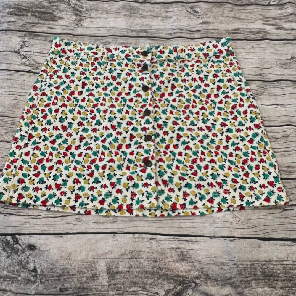 J. Crew Mercantile Floral Printed Denim Button Front Mini Skirt Size 14